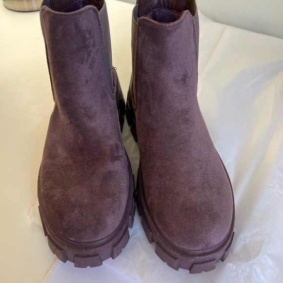 CLAUDIA PURPLE COMBAT CHUNKY MOTO ROUND TOE SHORT PULL ON BOOTS - Picture 9 of 10